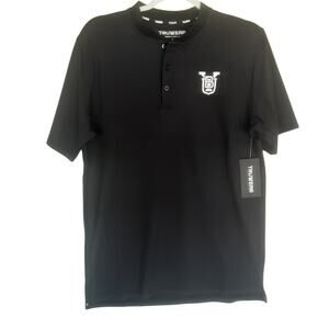 BYU TRUWEAR Crown Lifestyle Men’s Performance Henley Polo Shirt Black Size S NWT